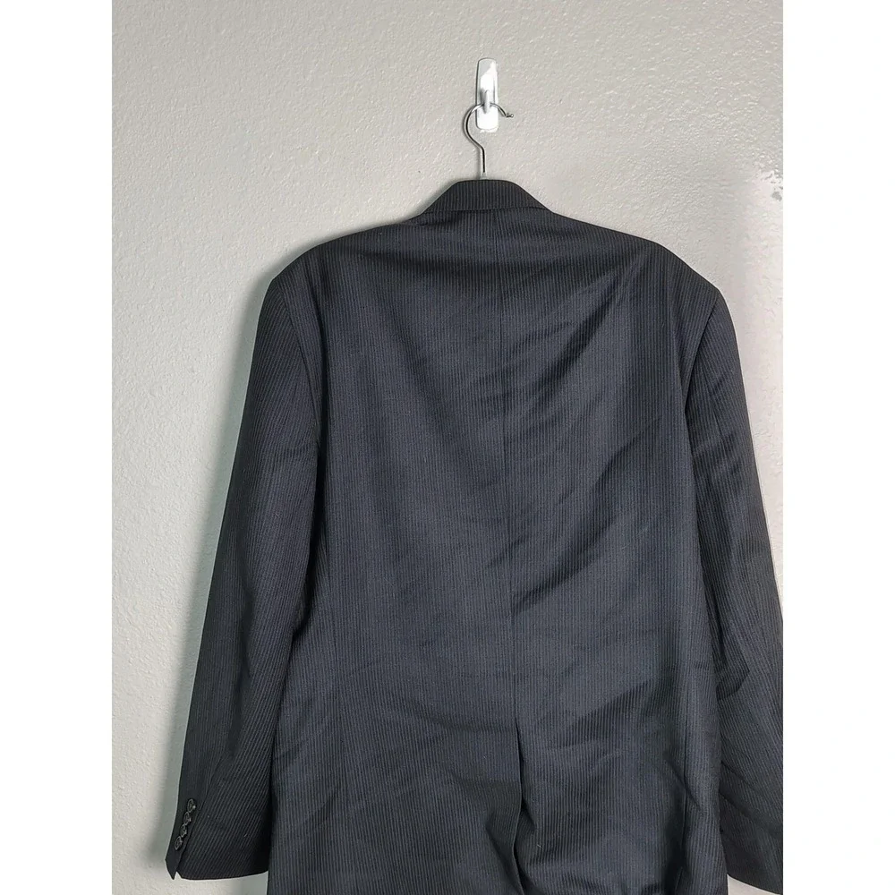 Chaps Blazer Suit Jacket Mens 44L‎ Gray Pinstripe Wool Blend Two Button Long